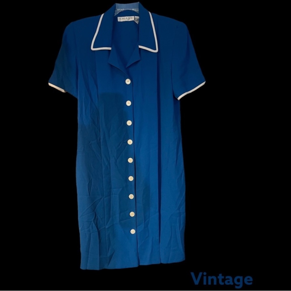Chaus Blue Women's dress with White Trim